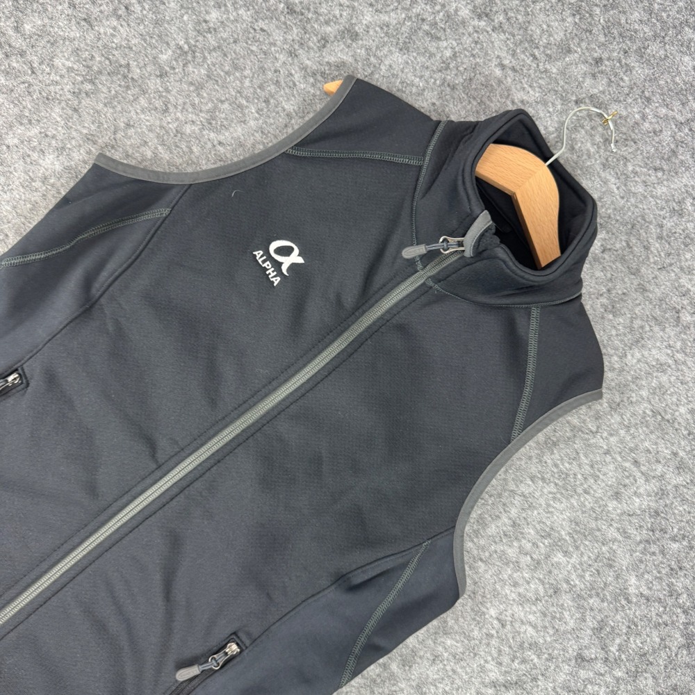 LL Bean Womens Alpha Sony Branded Full Zip Fleece Vest Black XS 298818